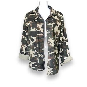 Anthropology Sanctuary Camo Print Cargo Jacket Sz M Green Brown Utility Casual